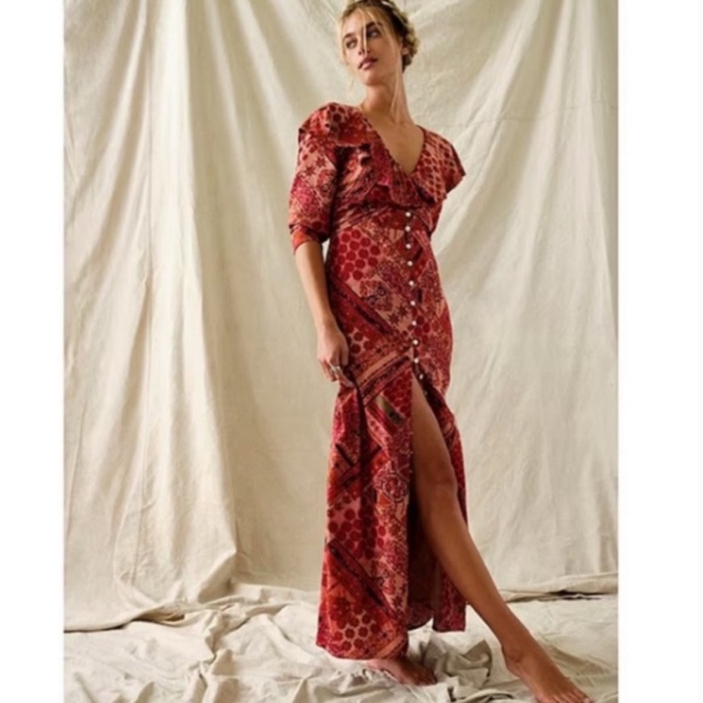 NWT Free People Lennon maxi Dress new boho red ruffle